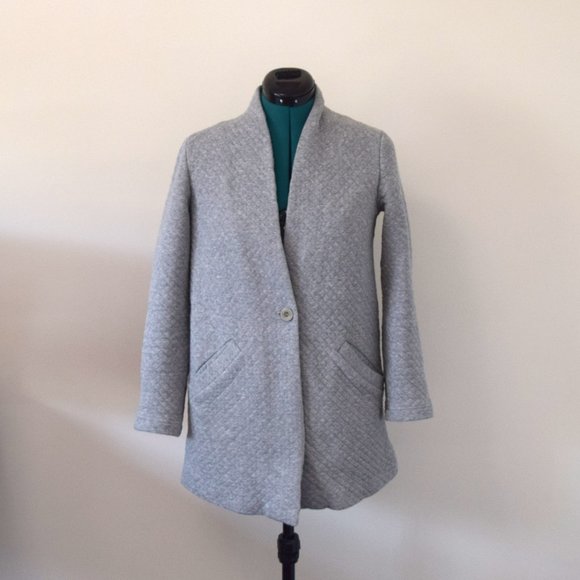 Gray Quilted One Button Oversized Cardigan - Picture 1 of 7